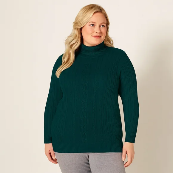 Women’s Plus Size Forest Green Cable Knit Turtleneck Sweater – Size 5XL – NWT - Picture 1 of 7